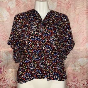 Star-flower front button-down blouse Anthropology